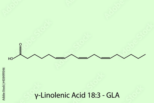 Gamma-Linolenic acid - Omega 6 biomolecule molecular formula. Skeletal molecule structure vector eps10.