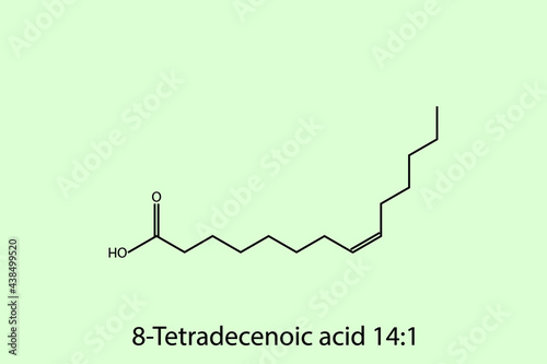 8-Tetradecenoic - Omega 6 biomolecule molecular formula. Skeletal molecule structure vector eps10.