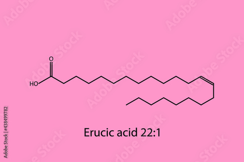 Erucic Acid - Omega 9 biomolecule molecular formula. Skeletal molecule structure vector eps10.