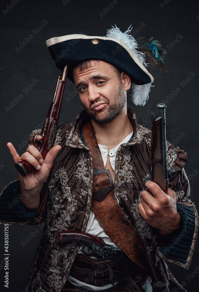 Fototapeta premium Pirate bandit with handguns and smug face