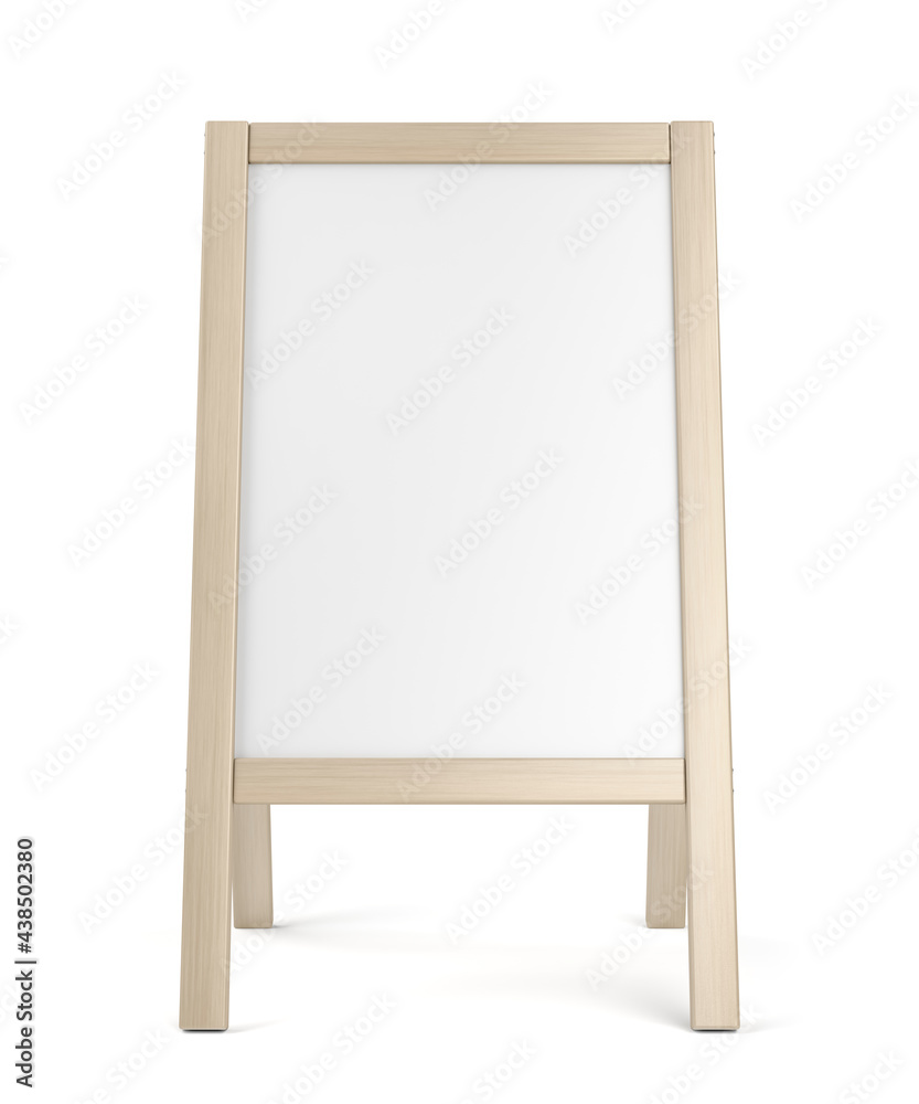 Blank advertising stand with wooden frame on white backgroun Blank advertising stand with wooden frame on white backgroun