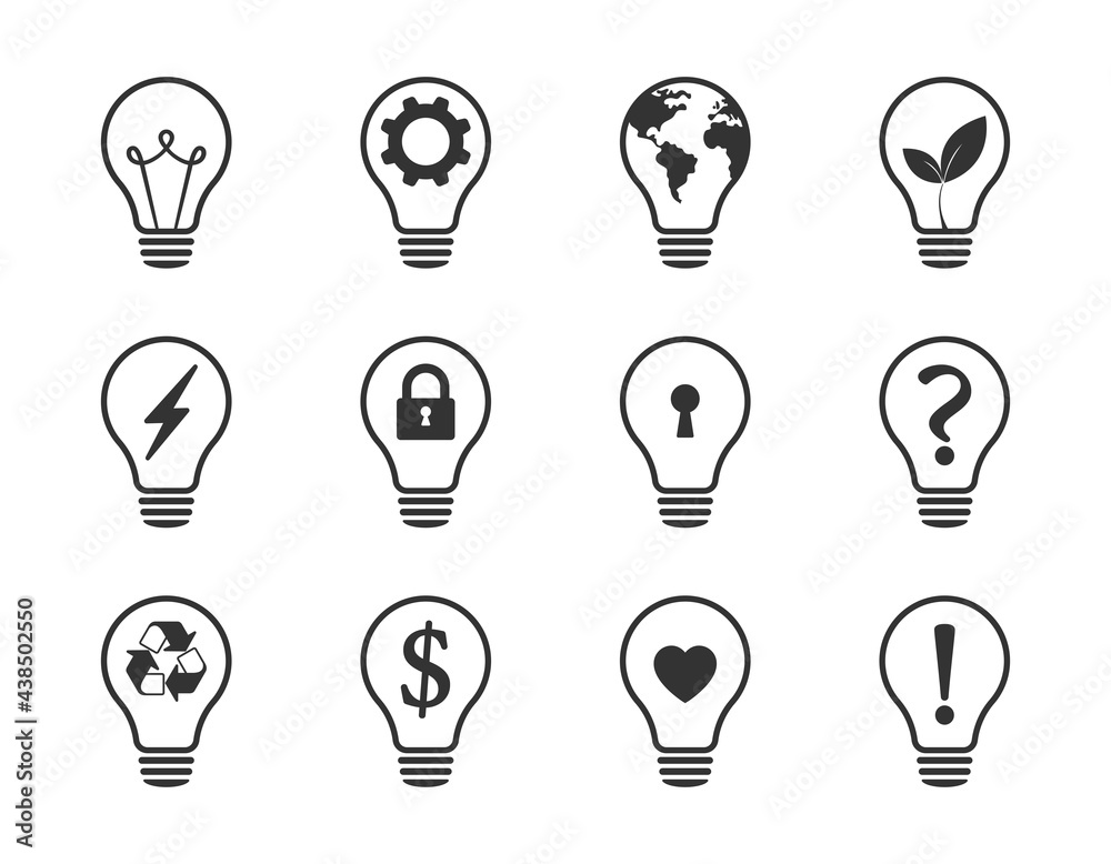Lamp icons set. Idea lamp icon collection. Flat style - stock vector Lamp icons set. Idea lamp icon collection. Flat style - stock vector