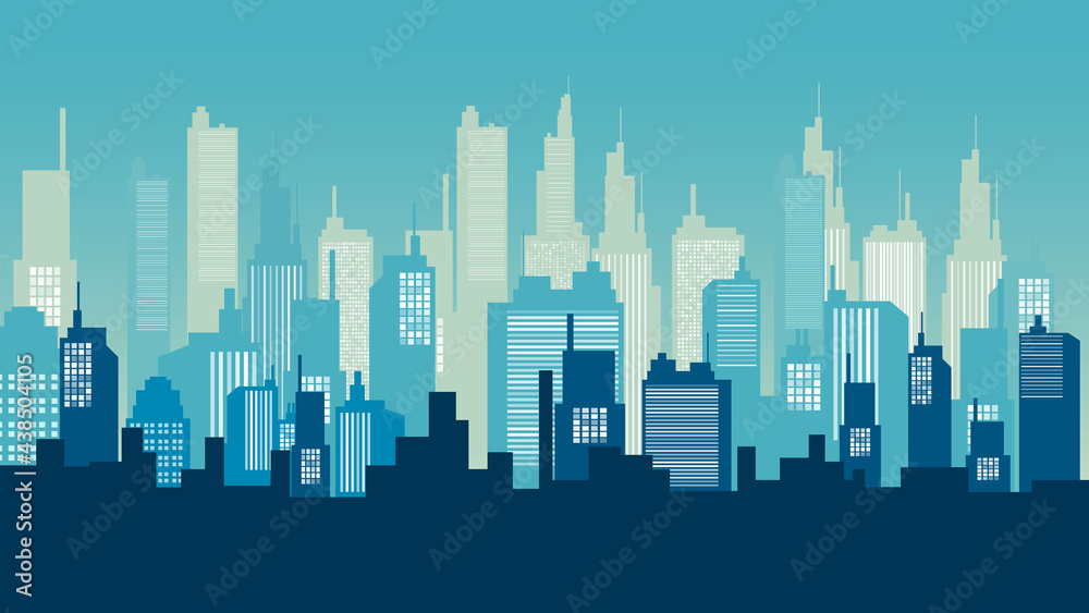Urban Silhouette Panoramas in Morning sky. Vector Cityscape illustration.