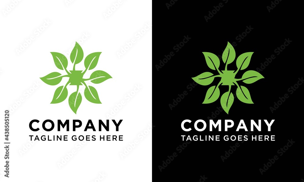 Abstract green logo design template vector - emblem for holistic medicine center, yoga class, natural and organic food products and packaging - circle made with leaves and flowers.