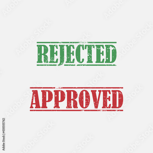 Rejected and approved rubber stamps isolated on white background. Grunge print footprints. Vector illustration.