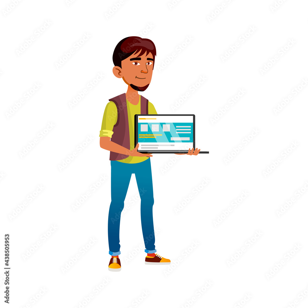 boy teen showing project on laptop cartoon vector. boy teen showing project on laptop character. isolated flat cartoon illustration boy teen showing project on laptop cartoon vector. boy teen showing project on laptop character. isolated flat cartoon illustration