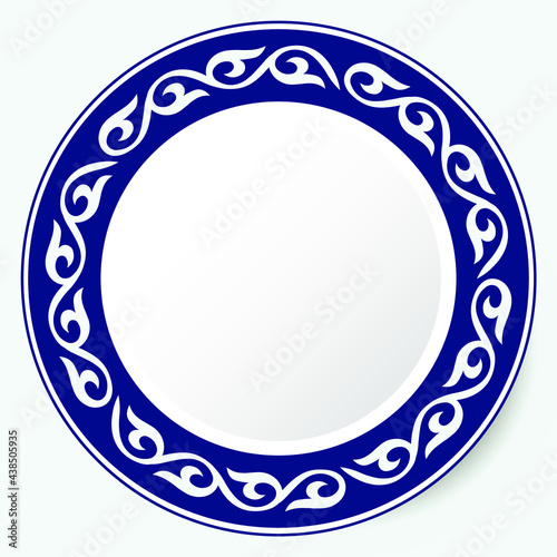 Round Frame, workpiece for your design. Ornamental elements and motifs of Kazakh, Kyrgyz, Uzbek, national Asian decor for plate, textile and print design. Circle frame. Vector. 