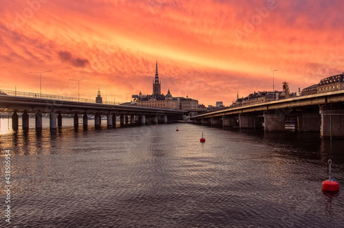 Church of Santa Clara. Sunset with a bright red sky. Stockholm, Sweden © Vladislav
