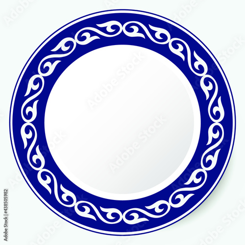 Round Frame, workpiece for your design. Ornamental elements and motifs of Kazakh, Kyrgyz, Uzbek, national Asian decor for plate, textile and print design. Circle frame. Vector. 