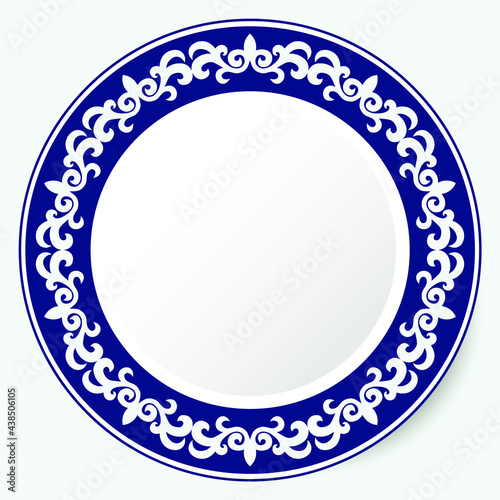 Round Frame, workpiece for your design. Ornamental elements and motifs of Kazakh, Kyrgyz, Uzbek, national Asian decor for plate, textile and print design. Circle frame. Vector. 
