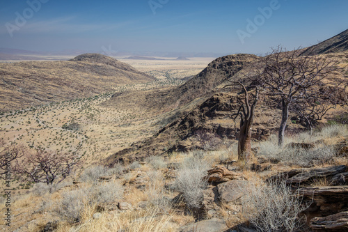 Marienfluss valley seen from the top of Van Zyl's pass, Namibia, Kaokoveld region. photo