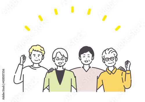 肩を組むシニア男性のイラスト