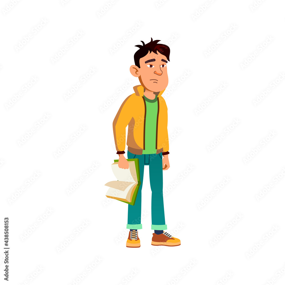 tired boy student with educational book cartoon vector. tired boy student with educational book character. isolated flat cartoon illustration