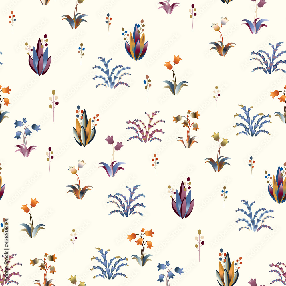 Flowers and plants a seamless pattern on a light background