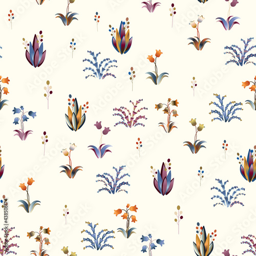 Flowers and plants a seamless pattern on a light background © Liza