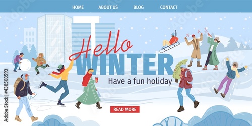 Set of flat cartoon family characters doing winter outdoor sport activities,skiing and snowboarding in snow - winter holidays,family vacation concept for ready web online site design