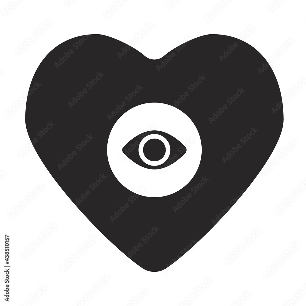 black heart with eye, simple form, icon, flat style black heart with eye, simple form, icon, flat style