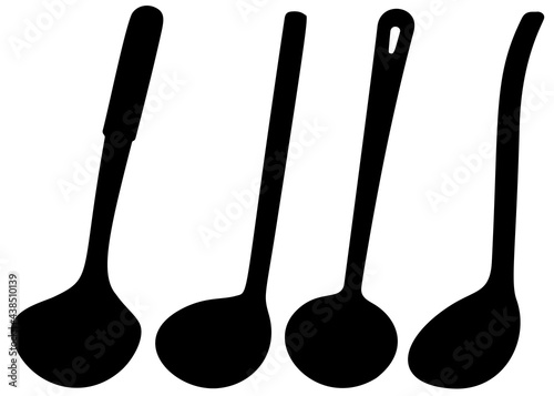 Soup ladles included. Vector image.