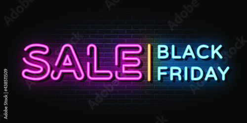 Black friday sale neon sign vector. neon symbol