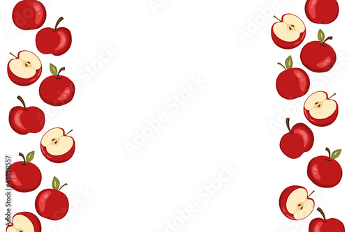Apple icon set solated on white background. Frame with natural delicious fresh ripe tasty fruit. Template vector illustration for packaging, banner, card and other design. Food concept. Copy space