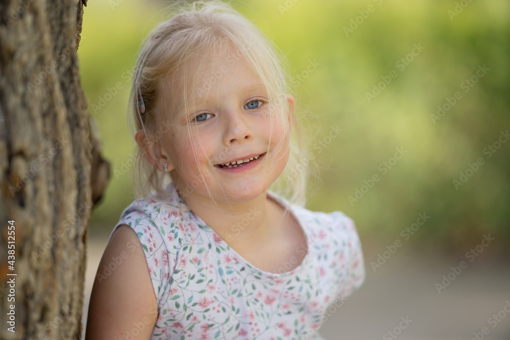 Summer portrait of a little girl on a meadow in nature. Summer portrait of a little girl on a meadow in nature.