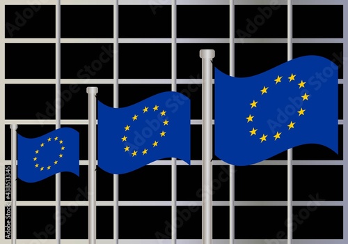Banderas de la UE ondeando delante del parlamento europeo. Política europea
