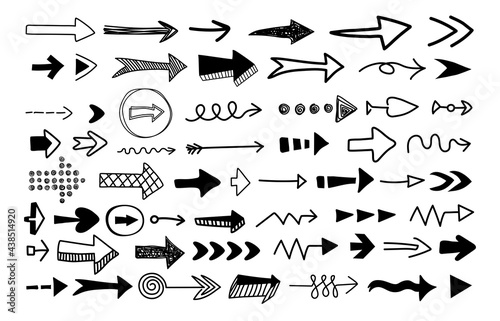 Arrow sketch icon set. Vector line illustration collection. Hand drawn doodle
