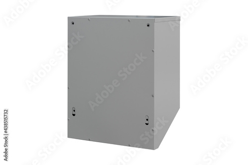 Gray mailboxes on the white background isolated. Mail box for entrance of apartment house. Metal mailbox