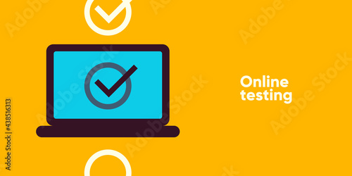 Online testing. Simple vector flat illustration. Background for social media, poster, banner.