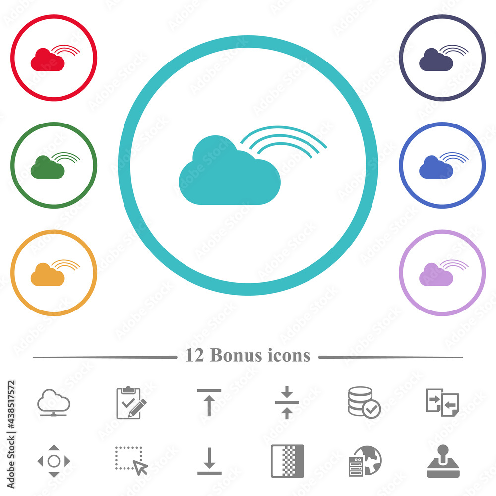 Rainbow weather flat color icons in circle shape outlines