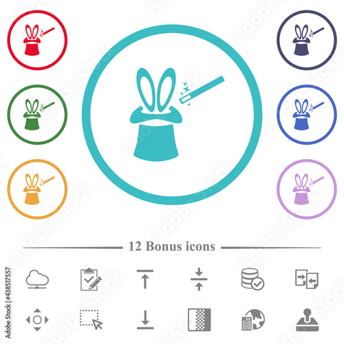 Magic hat with bunny ears flat color icons in circle shape outlines