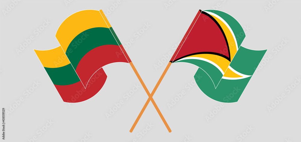 Crossed and waving flags of Lithuania and Guyana Crossed and waving flags of Lithuania and Guyana