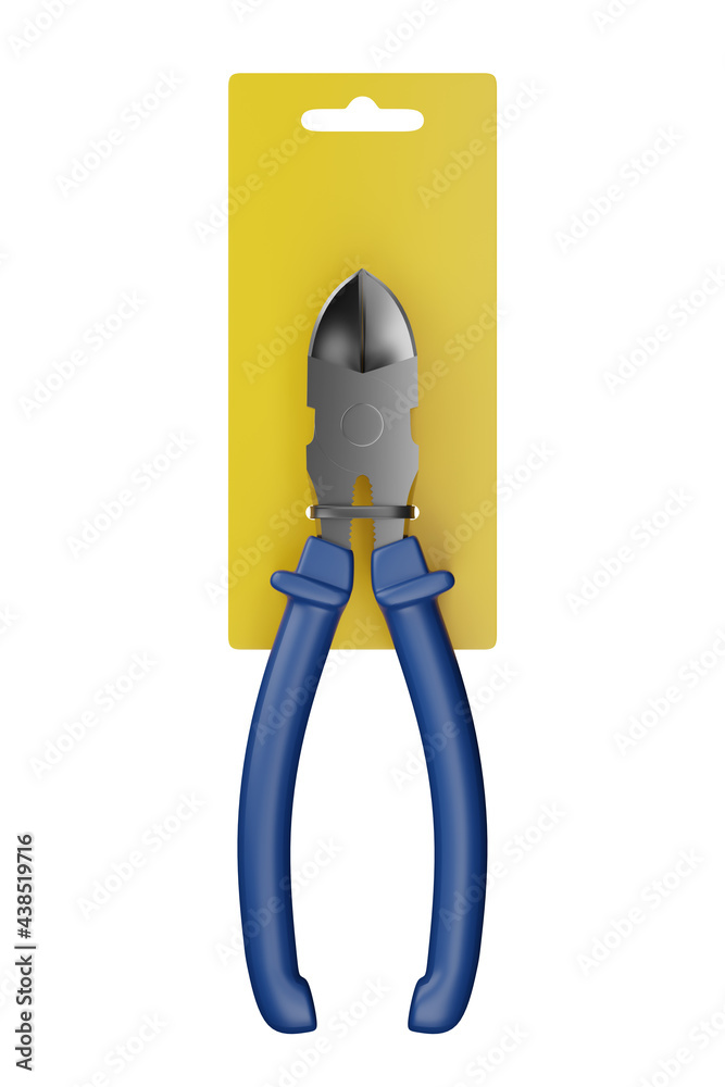 Unbranded wire cutters on blank cardboard backing mockup template isolated  on white background. 3D render Stock Illustration