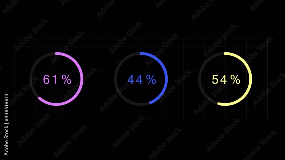 animation of circle percentage charts with ALPHA channel. Elements for user interface (UI), or infographics. Diagram template and graph corporate and business presentation. transparent background