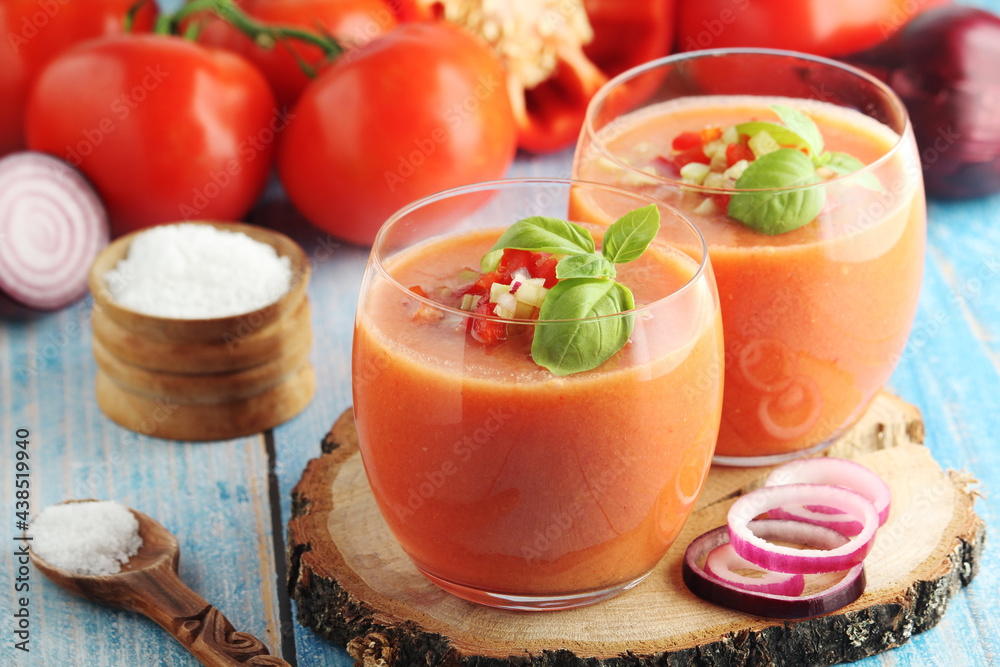 Cold Spanish soup Gazpacho served in glasses Cold Spanish soup Gazpacho served in glasses