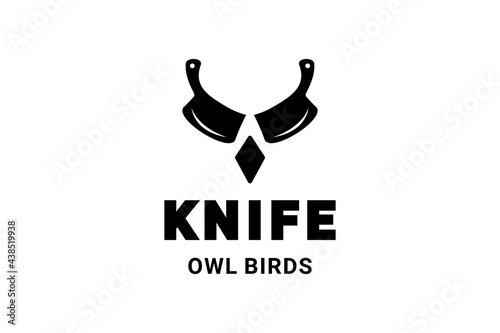 Double meaning logo design which forms knife owl