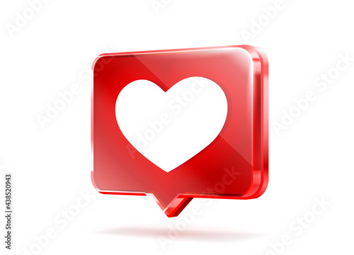 Heart like icon, sign follower 3d banner, love post social media. Vector