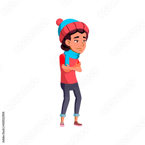 freeze girl in winter season hat and scarf cartoon vector. freeze girl in winter season hat and scarf character. isolated flat cartoon illustration