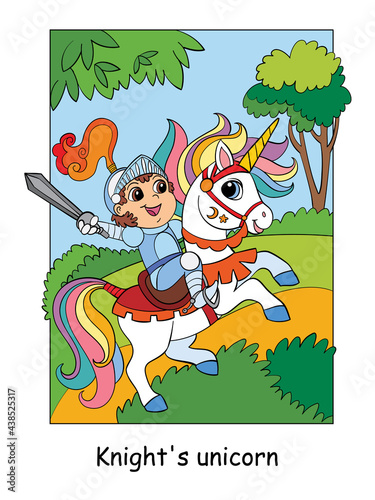 Cute little knight in armor riding a unicorn vector