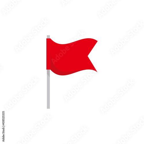 Simple Flat Red Waving Flag Icon Illustration Design, Cartoon of Red Flag Symbol Template Vector