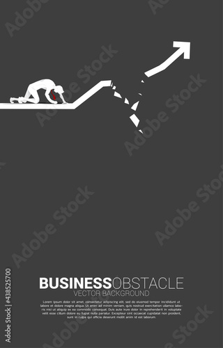 silhouette of businessman crawling on broken graph. Concept for depression business and obstacle.