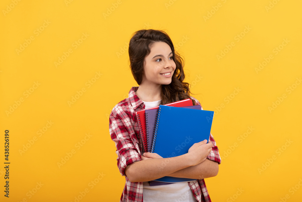 smiling school teen girl ready to study with notebooks, school smiling school teen girl ready to study with notebooks, school