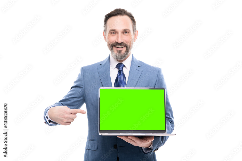 happy office worker pointing finger computer for copy space copy space, video conference. happy office worker pointing finger computer for copy space copy space, video conference.