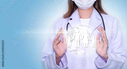 Doctor Hand touching a digital world with Health care and medical services icons, Healthcare and medical services concept.