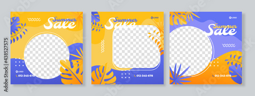 Set of three summer sale social media pack template premium vector