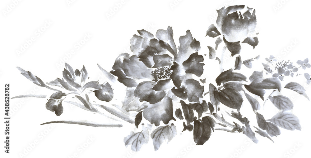 牡丹 紫陽花 アイリス 墨絵イラスト Stock Illustration Adobe Stock
