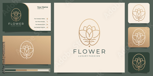 Minimalist flower logo. luxury beauty rose for salon, fashion, skin care, cosmetic, abstract, lotus, yoga and spa products. logo templates with business card design. Premium Vector