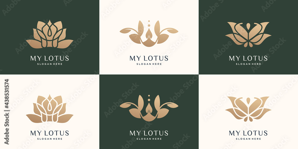 set icon lotus logo design template. Luxury abstract flower lotus, gold color. Premium vector