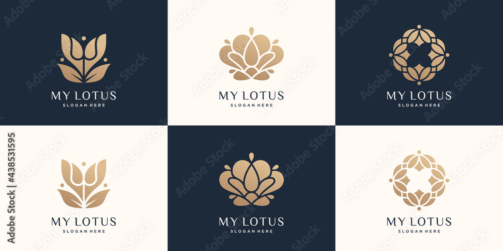 set luxury Lotus logo design vector template. gold, luxury, flat,style, abstract logo lotus,flower,nature. Premium Vector