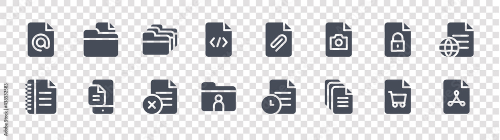 document and files glyph icons on transparent background. quality ...